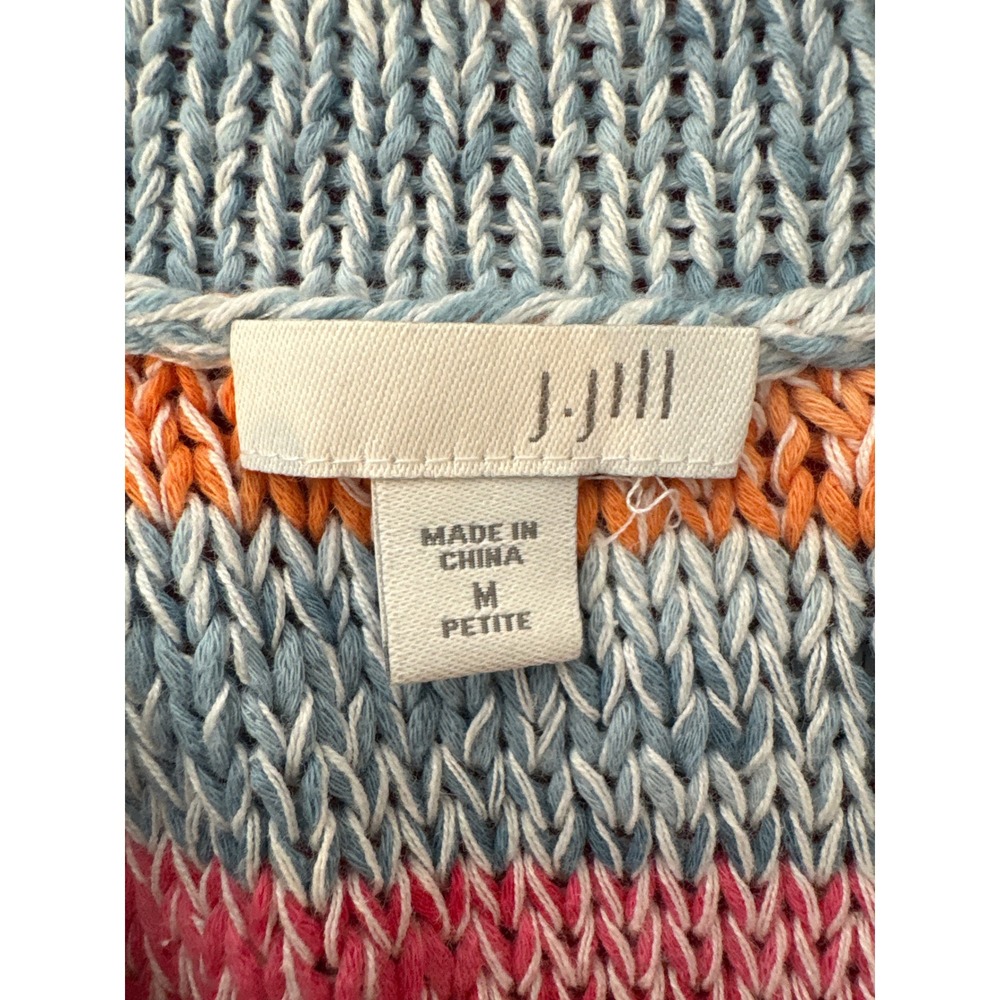 J Jill Womens Striped Hoodie Cotton Linen Sweater Size MP Coastal Nantucket - Picture 5 of 10